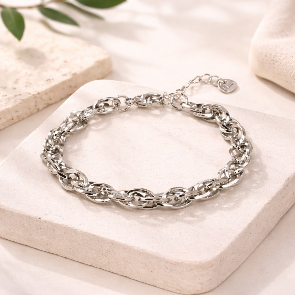 Bracelet argenté maille torsadée
