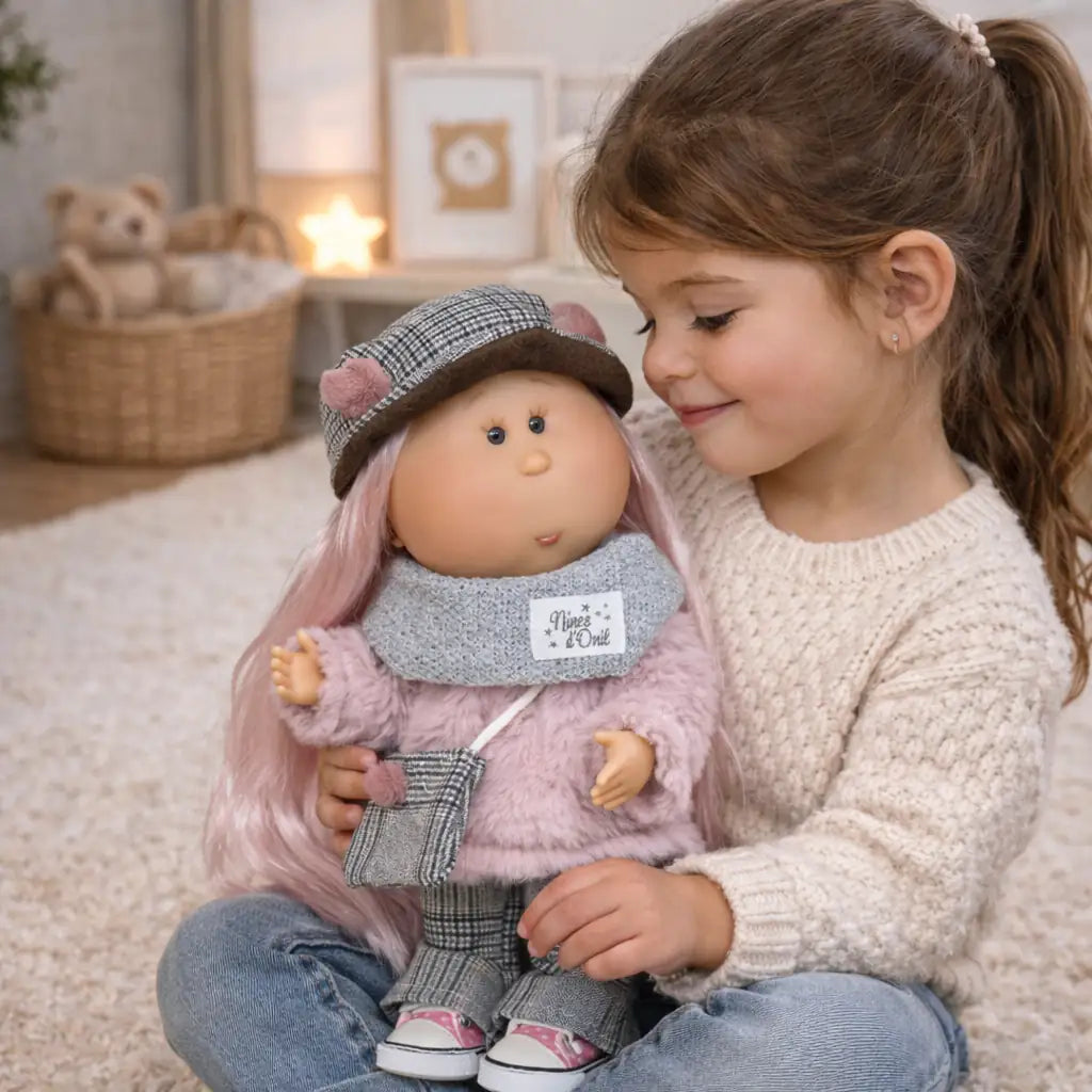 Douce et réconfortante, la poupée Mia Fluffy de la marque Nines d’Onil séduit par son look cocooning et son expression pleine de tendresse. Habillée d’une tenue moelleuse au style « fluffy », elle invite aux câlins et aux moments de jeu tout en douceur.