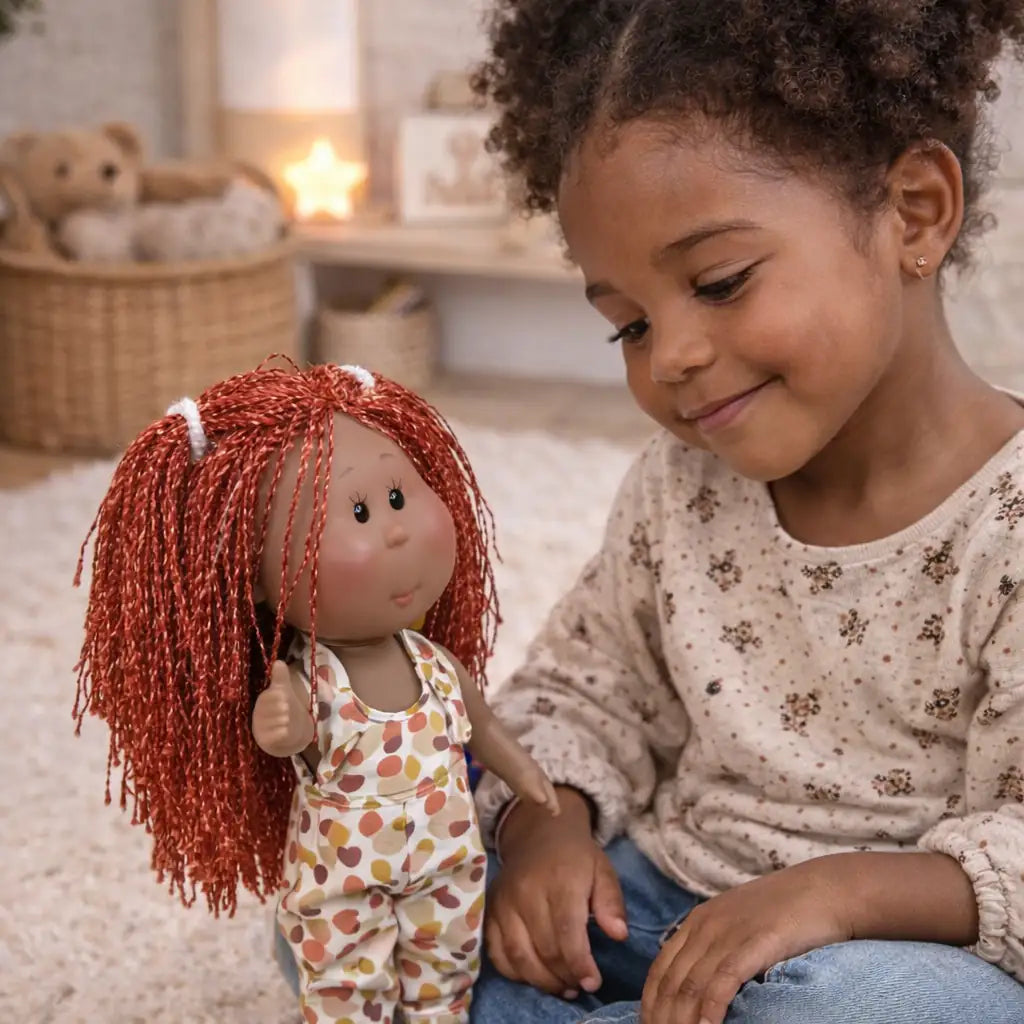 Douce et pleine de charme, la poupée métisse Little Mia de la marque Nines d’Onil séduit par son visage expressif et son style délicat. Pensée pour valoriser la diversité, elle invite les enfants à s’identifier, à imaginer et à créer des histoires riches en émotions.